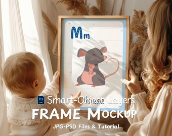 Maquette de cadre pour mère et bébé - Modèle PSD vertical 5 x 7 pour des impressions de famille ou de bébé - Scène bohème neutre avec lumière naturelle - Objet intelligent