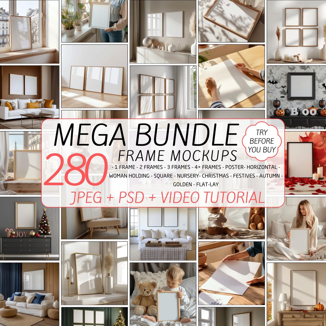 Frames Mockup Bundle Set, Frame Mockup Bundle, 280x PSD Wall Mockup ...
