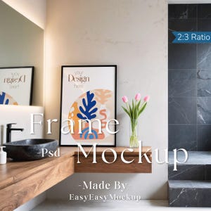 Bathroom Frame Mockup PSD Poster | Vertical PSD Frame Mockup for Print | DIN A Ratio Mockup | Picture Frame Template | Smart Object Layer