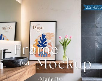 Bathroom Frame Mockup PSD Poster | Vertical PSD Frame Mockup for Print | DIN A Ratio Mockup | Picture Frame Template | Smart Object Layer