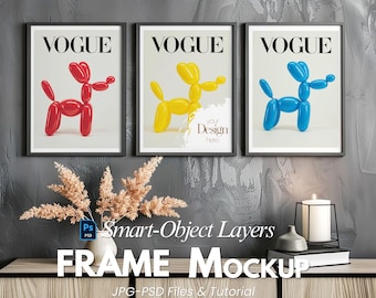 Set Of 3 Frames Mockup, Glass Reflection, Vertical Frame Psd, Photo frame Mockup, Picture Frame Mockup, Close up Mockup, Frame Mock Up