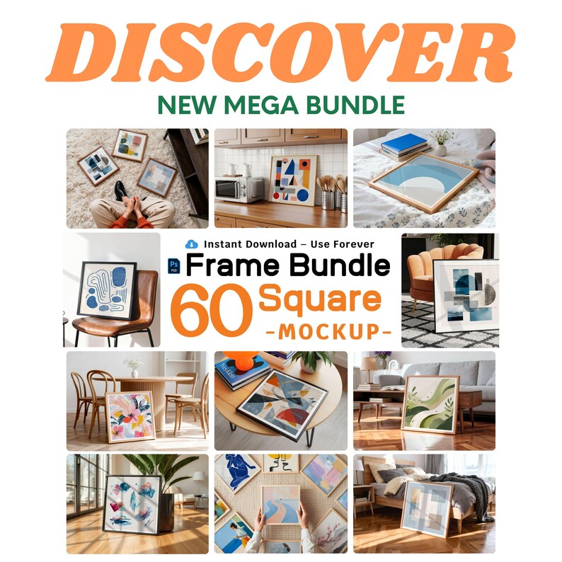 Square Frame Mockup PSD - Minimalistic Living Room Wood Frame with Smart Object Layers, JPG Files & Tutorial Included, Digital Download image 2