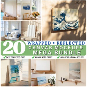 20 Leinwand Mockup Bündel | Vertikale und horizontale einfache Rahmenvorlagen | Mega Pack für Art Display | Einfach zu bedienende Mockup-Rahmen Smart Layer verwenden