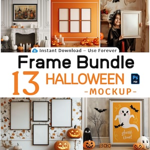 13 Halloween-rammodeller – PSD-väggmodeller, kuslig konstdisplay, bus- eller godisscen, spök- och pumpadekor, direktnedladdning