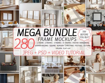 280 Mega Frame Mockup Bundle PSD - Ultimate Smart Object Wall Art Collection | Wood, Poster, Canvas, Boho, Minimalist Decor, JPG Files