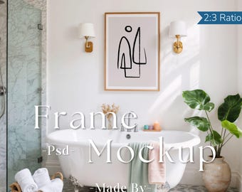 Bathroom Frame Mockup PSD Poster | Vertical PSD Frame Mockup for Print | DIN A Ratio Mockup | Picture Frame Template | Smart Object Layer