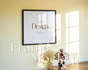 1:1 Wood Frame Mockup, Square frame mockup, Wood sign mock up, Square wood frame, Poster mockup, Square frame psd, Square mockup