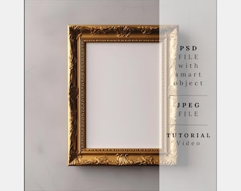 Gouden frame mockup A4, eenvoudig frame mockup, luxe frames mockup, enkel frame mockup, frame mockup vintage, close-up mockup