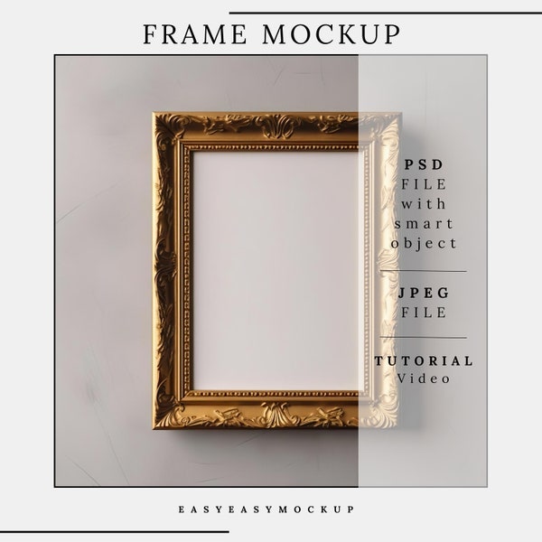 Gold Frame Mockup A4, Simple Frame Mockup, Luxury Frames Mockup, Single Frame Mockup, Frame Mockup Vintage, Close up Mockup