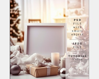 Christmas Frame Mockup, Close up Mockup, Landscape Art print mockup, Christmas Mockup PSD, Vertical frame mockup