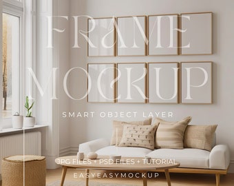 Set van 8 Frames Mockup, Set Frames Mockup, Galerie Frames Mockup, Verticale frame mockup, Close-up Mockup, Easy Frame Mockup