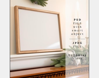 Christmas Frame Mockup, Horizontal Frame Psd, Close up Mockup, Landscape Art print mockup, Horizontal Frame Mockup