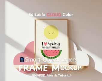 Nursery Frame Mockup, Wood Poster Mockup on Cloud Shelf A4 A3 PSD for Boy Girl, Playroom Kids Room Frame, DIN A Children Mock Up, JPG Files