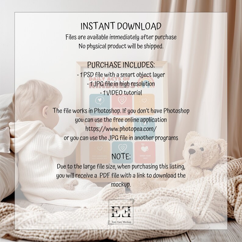 Puede incluir: Un p&oacute;ster digital imprimible con un dise&ntilde;o colorido que presenta corazones y el texto "Daily Acts of Kindness". El p&oacute;ster est&aacute; disponible para descarga instant&aacute;nea e incluye un archivo PSD con una capa de objeto inteligente, un archivo JPG y un tutorial en video.