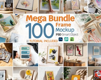 100 Frame Mockup Mega Bundle PSD JPG, Large Wall Art Poster Mockups Pack, Minimal Interior Frame Templates for Etsy Sellers Instant Download