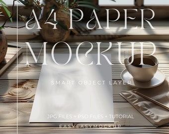A4 Paper Mockup 5x7 Flat Lay | Realistic White Poster and Card for Art Prints, Page Displays | DIN A Poster Mockup, Smart Object Layer PSD