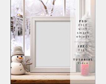 Kerstframe mockup, close-up mockup, landschapskunst print mockup, kerst mockup PSD, verticaal frame mockup