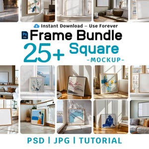 25+ fyrkantiga rammockups PSD-paket, minimalistiska väggkonstmockups, fyrkantig affischmockup för konstnärer och designers, Photopea PSD-filer