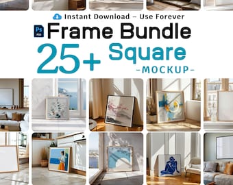 25+ Square Frame Mockup PSD Bundle, Minimal Wall Art Mockups, Square Poster Mockup Set for Artists & Designers, Photopea PSD Files