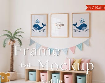 Nursery Frame Mockup for Baby Boy Room | Digital Kids Interior Decor | Printable Nursery Wall Art & Mockups, Set Of 3 Frames Mockup 5:7