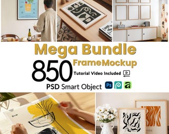 850+ Frame Mockup Bundle Set - PSD Wall Mockups, Mega Bundle of Stylish Frame Mockups for Artists & Designers, Photopea Mockup, Psd Files