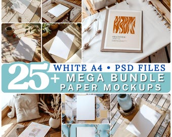 A4 Mockup Bundle, Mega Poster & Desk Mockup Set, 26x Page Mockups for Creative Projects and Designs, Psd File With Smart Object Layer