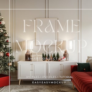 Maqueta de marco navideño, paquete de maquetas de marcos navideños, maqueta de impresión artística de paisaje, maqueta de Navidad en formato PSD, maqueta de marco vertical