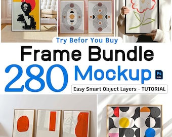 280 Frame Mockup Bundle – PSD Wall Mockups for Art Prints & Posters – Photopea Compatible, High-Quality Smart Object Templates