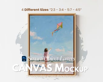 Floating Frame Canvas Mockup with Minimal Design — Realistic Wall Art Display, Smart Object PSD and High-Resolution JPG, Digital Download