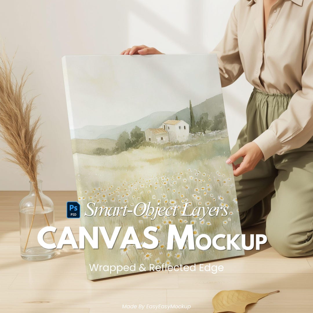 3:4 Canvas Mockup With Person Holding Wrapped Edge Canvas — Minimal ...