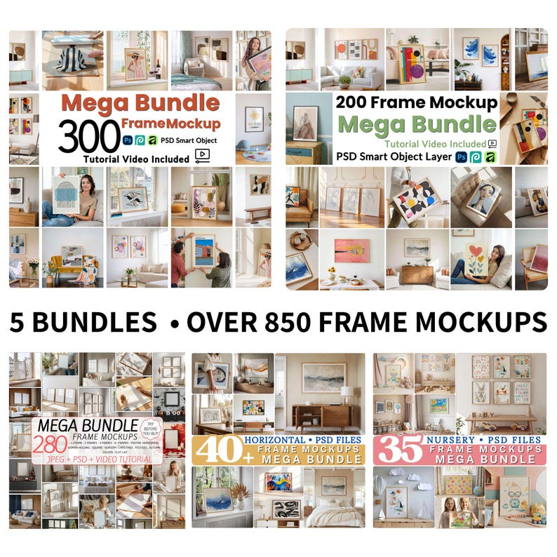 850+ Frame Mockup Bundle Set - PSD Wall Mockups, Mega Bundle of Stylish Frame Mockups for Artists & Designers, Photopea Mockup, Psd Files image 13