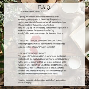 May include: A white background with black text outlining frequently asked questions about downloading digital files on Etsy. The text includes information about how to download files, what to do if the download link is not working, and customer support information.