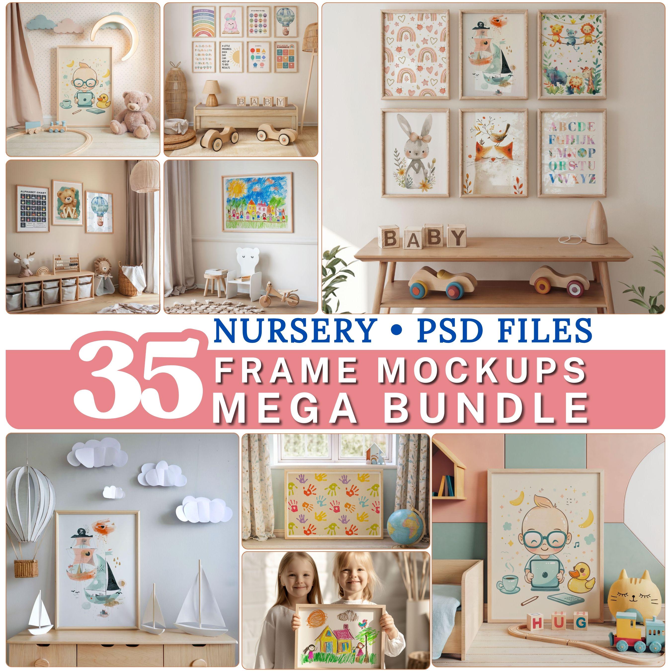 Nursery Frame Mockup Bundle for Baby Boy Room - 35 High Quality PSD Mockups & Mega Bundle Frames for Stunning Nursery Designs - DIN Ratio