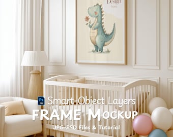 Maqueta de marco para habitación de bebé niño / Decoración digital infantil / Arte de pared imprimible y maquetas, maqueta de marco en archivo PSD de Photoshop