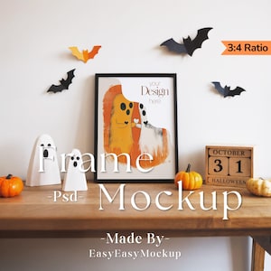 Halloween Frame Mockup, Psd for Art Display, Frame Artwork Psd, Artwork Wall Mockup, one frame mockup, Din A4 Frame Mockup, Frame Mockup 3:4