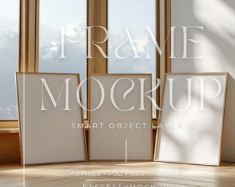 Set Of 3 Frames Mockup, Glass Reflection, Vertical Frame Psd, Photo frame Mockup, Picture Frame Mockup, Close up Mockup, Frame Mock Up