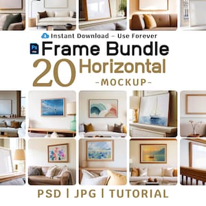 20 Frame Mockup Bundle Horizontal - PSD Landscape for Wall Art & Posters - Wood Frame Mockup - Smart Object PSD - Photopea Ready