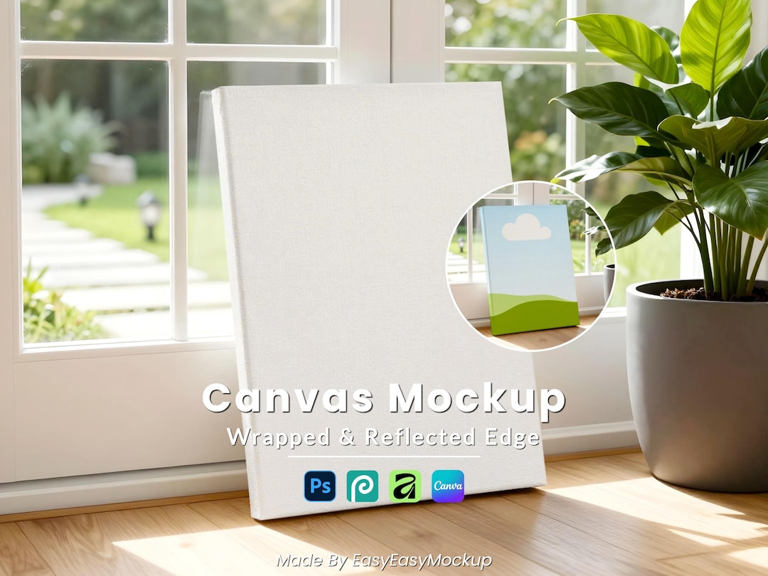 Window Canvas Vertical Canvas Mockup | Wrapped and Reflected Edges | Bright Sunny ...