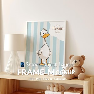 Nursery Frame Mockup – Vertical 4x5 PSD Template for Baby Room Prints – Smart Object Scene with Lamp & Teddy – Photopea Compatible image 1