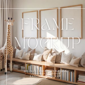 Maquete de Moldura de Berçário para Quarto de Bebê Menino | Decoração Digital de Interiores para Crianças | Arte de Parede de Berçário para Imprimir e Maquetes, Arquivo PSD de Maquete de Moldura Photoshop