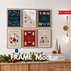 Christmas Frame Mockup PSD, 5x7 Ratio Wall Art, Holiday Poster Mockup, Xmas Printable Frame Mockup, Smart Object, Digital Download image 1