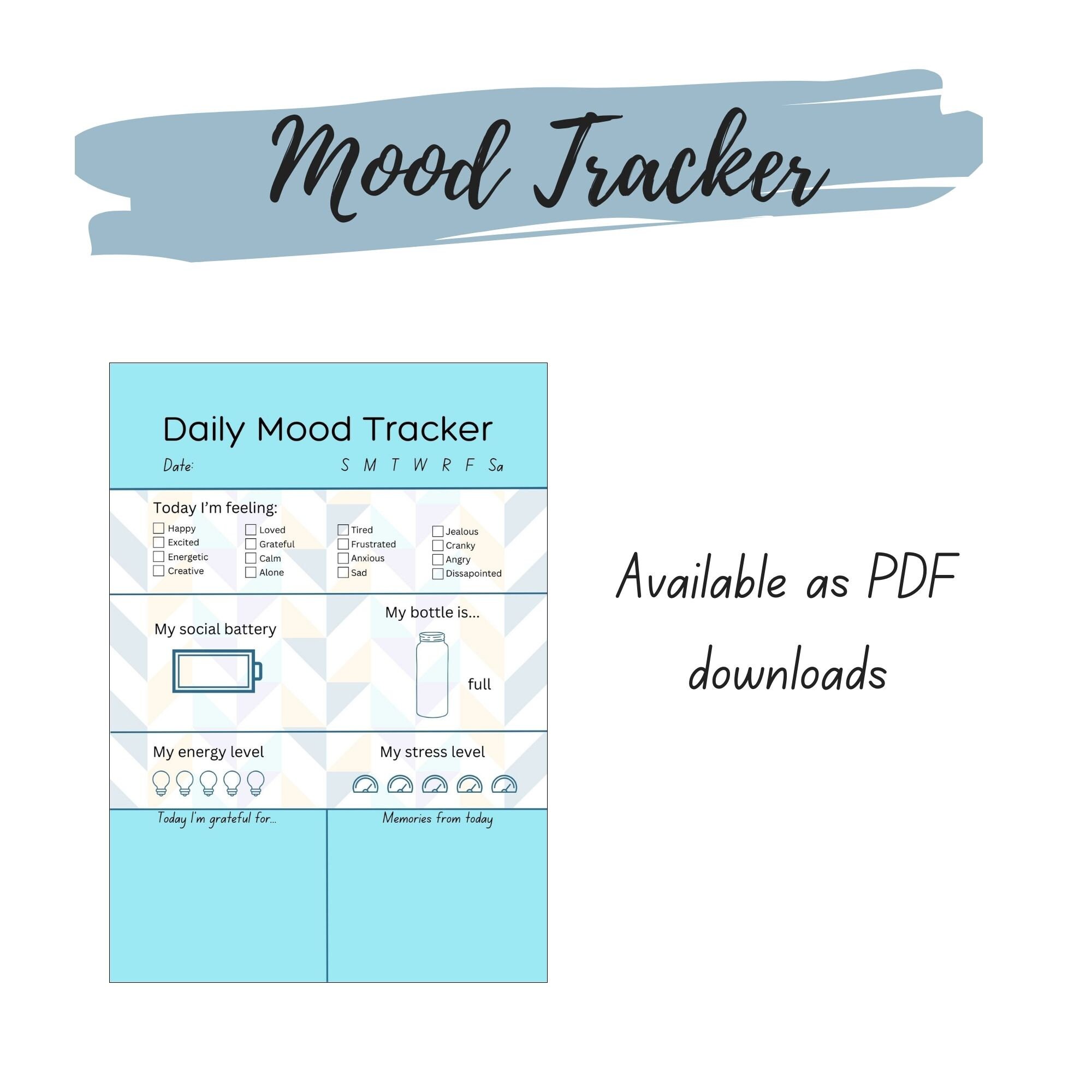Printable Mood Tracker With Notes and Stress Tracker - Etsy