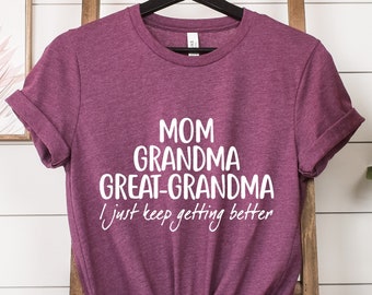 Camiseta de mamá, abuela y bisabuela, camiseta de mamá, camiseta de abuela, camiseta de anuncio de embarazo, camiseta de regalo para la bisabuela, camiseta de regalo para el Día de la Madre