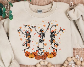 Funny Halloween Skeleton Sweatshirt: Dancing Skeletons & Pumpkins
