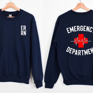a pair of sweatshirts with the words emergency department printed on them