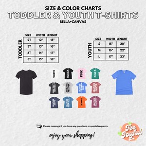 a t - shirt size guide for a toddler and youth t - shirts