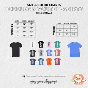 a t - shirt size guide for a toddler and youth t - shirts