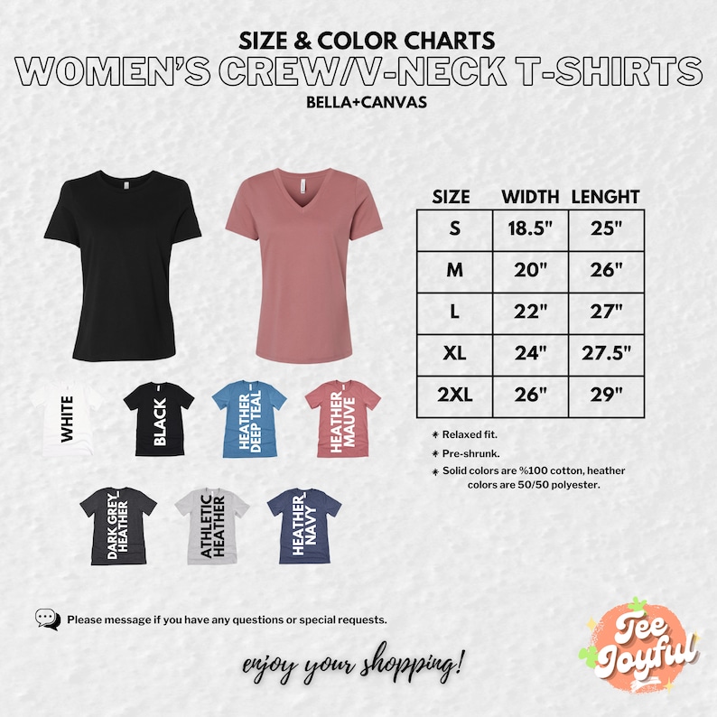 women's crew neck t - shirts sizes chart