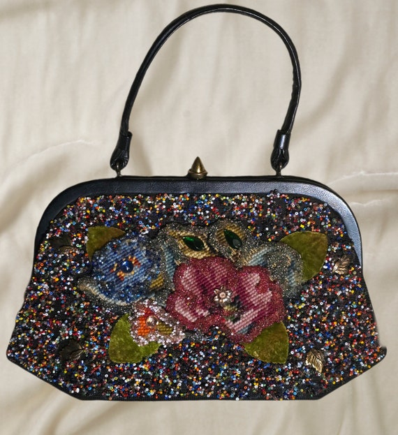 1950's Beaded Designer Purse- Unique Floral Handma