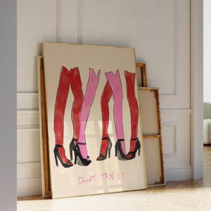 Red & Pink Modern Fashion Wall Art, Trendy Digital Art, Fashion Legs Printable Art, Pink Poster Print, Chic Aesthetic Digital Print